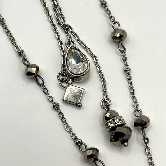 Dual Chain & Rhinestone Lariat Drop Necklace. - Picture 5 of 6